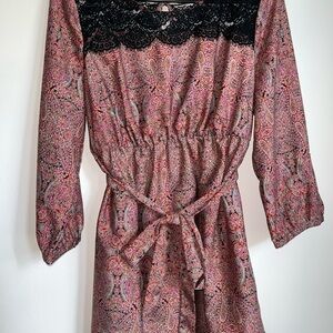 Motherhood maternity Paisley Print Dress with Black Lace Detail